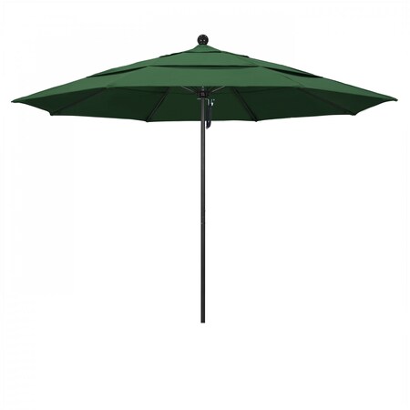 California Umbrella 11' Black Aluminum Market Patio Umbrella, Olefin Hunter Green 194061333594